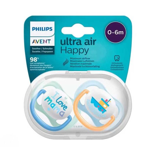 پستانک الترا ایر 0-6 ماه اونت مدل کشتی و قلب آبی Philips Avent - Image 3